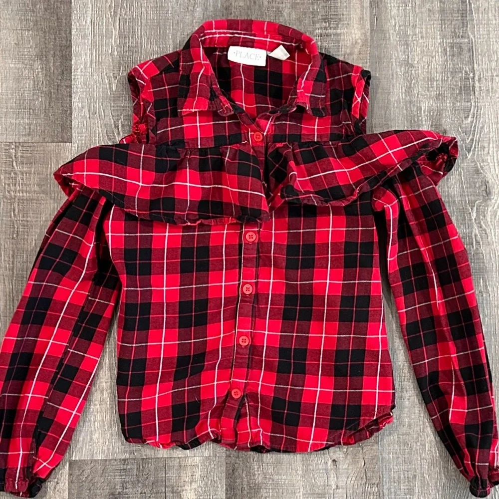 💞 Kids Large (10/12) Cold Shoulder Flannel Shirt